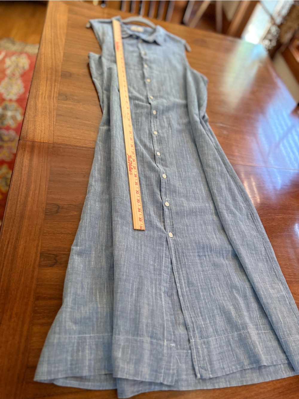 CP Shades Sleeveless Button-Front lightweight Chambray Maxi Dress - Light Denim